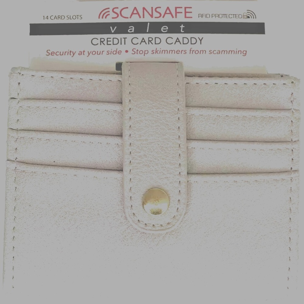 ScanSafe Valet Credit Card Caddy RFID Protection‎ Wallet 14 Slots Leather Gray #